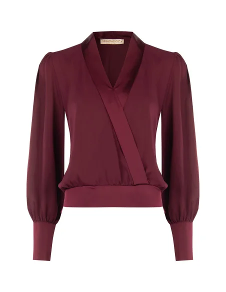 Blouse ballon en georgette avec revers et larges poignets en satin « Rinascimento »