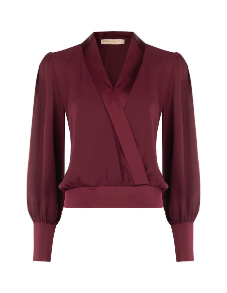 Blusa A Palloncino In Georgette Con Rever E Maxi Polsini In Raso Rinascimento