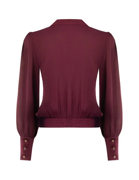 Blusa A Palloncino In Georgette Con Rever E Maxi Polsini In Raso Rinascimento