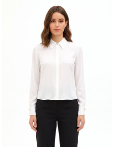 Chemise en satin mat avec partie centrale plissée et boutons dissimulés « Rinascimento »