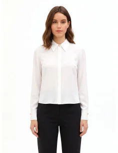 Chemise en satin mat avec partie centrale plissée et boutons dissimulés « Rinascimento »