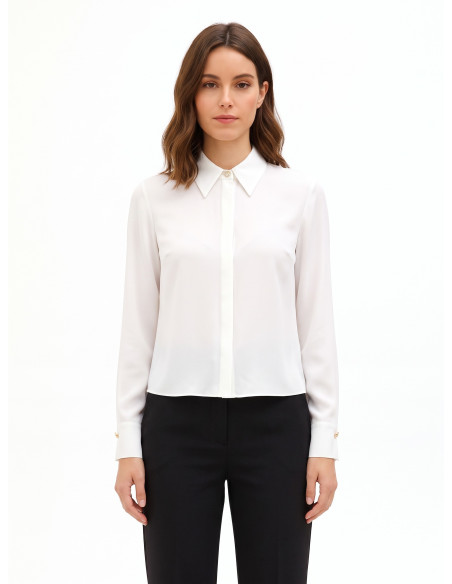 Chemise en satin mat avec partie centrale plissée et boutons dissimulés « Rinascimento »