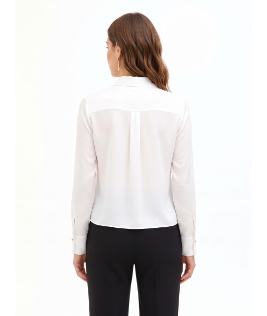 Camicia In Raso Opaco Con Parte Centrale Plissé E Bottoni A Scomparsa Rinascimento