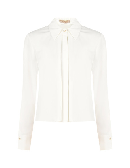 Chemise en satin mat avec partie centrale plissée et boutons dissimulés « Rinascimento »