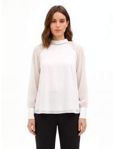Blusa Ampia In Chiffon Con Cristalli Sul Girocollo Rinascimento