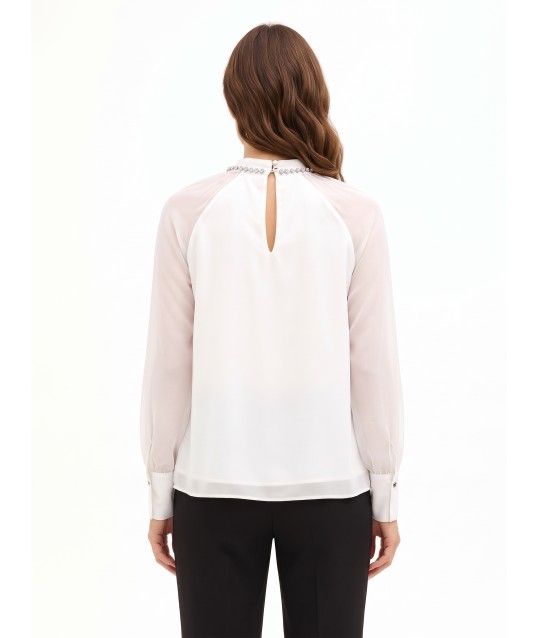 Blusa Ampia In Chiffon Con Cristalli Sul Girocollo Rinascimento