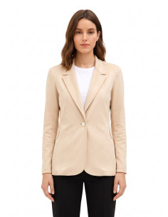 Faux Calfskin Blazer Jacket with Mother-of-Pearl-Effect Buttons by Rinascimento