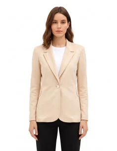 Faux Calfskin Blazer Jacket with Mother-of-Pearl-Effect Buttons by Rinascimento