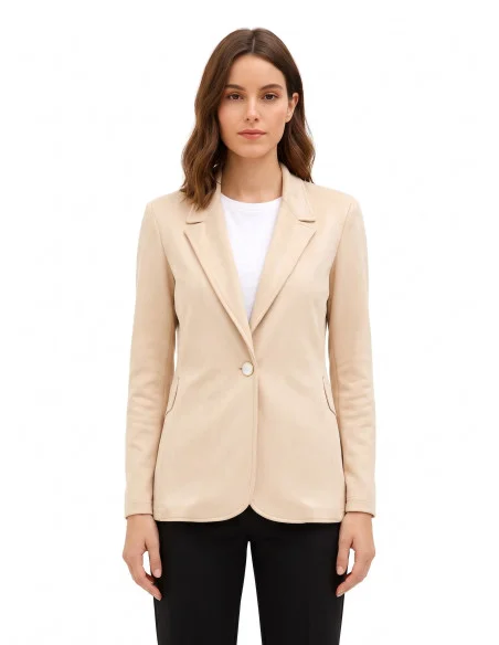 Veste blazer en simili-cuir de daim avec bouton effet nacre « Rinascimento »