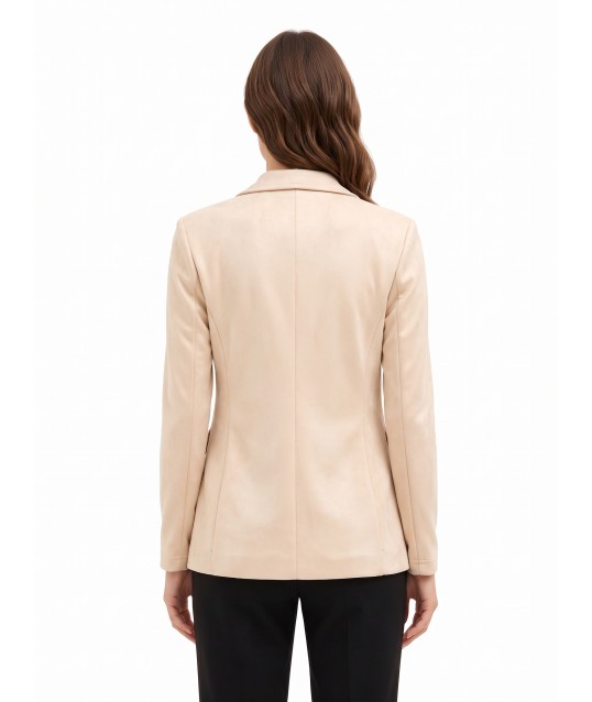 Faux Calfskin Blazer Jacket with Mother-of-Pearl-Effect Buttons by Rinascimento