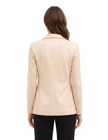 Faux Calfskin Blazer Jacket with Mother-of-Pearl-Effect Buttons by Rinascimento