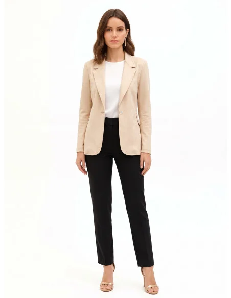 Faux Calfskin Blazer Jacket with Mother-of-Pearl-Effect Buttons by Rinascimento
