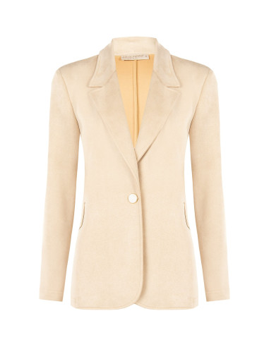 Faux Calfskin Blazer Jacket with Mother-of-Pearl-Effect Buttons by Rinascimento