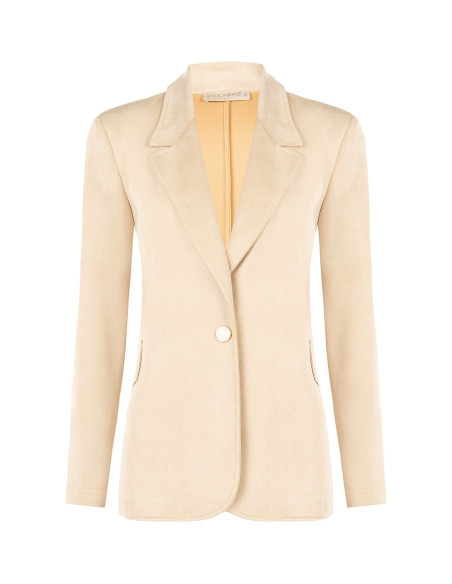 Faux Calfskin Blazer Jacket with Mother-of-Pearl-Effect Buttons by Rinascimento