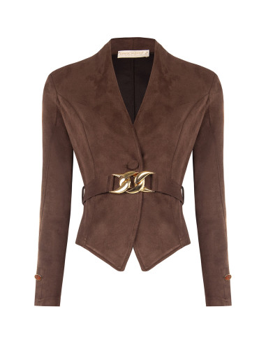 Giacca Blazer Corta Sfiancata In Simil-Dainetto Con Cintura Rigida Coordinata E Fibbia Catena Rinascimento