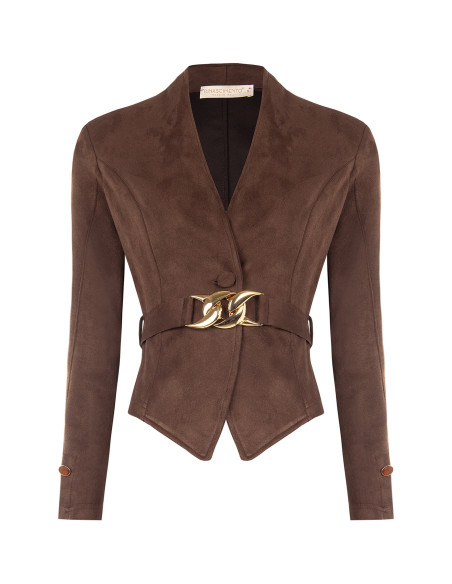Veste blazer courte cintrée en simili-daim, avec ceinture rigide assortie et boucle à chaîne « Rinascimento »