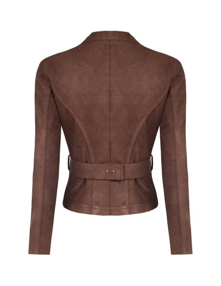 Short, Fitted Blazer Jacket in Faux Dainetto Leather with a Matching Rigid Belt and Rinascimento Chain Buckle