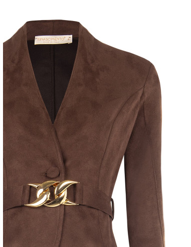 Giacca Blazer Corta Sfiancata In Simil-Dainetto Con Cintura Rigida Coordinata E Fibbia Catena Rinascimento