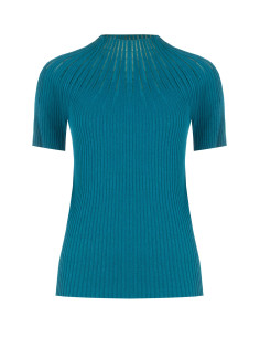 Rinascimento Fitted Ribbed Jumper with Tulle Stripes