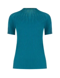 Rinascimento Fitted Ribbed Jumper with Tulle Stripes