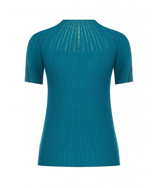 Rinascimento Fitted Ribbed Jumper with Tulle Stripes