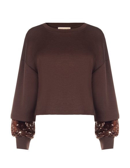 Felpa In Neoprene Con Dettaglio In Paillettes Nelle Maniche Rinascimento