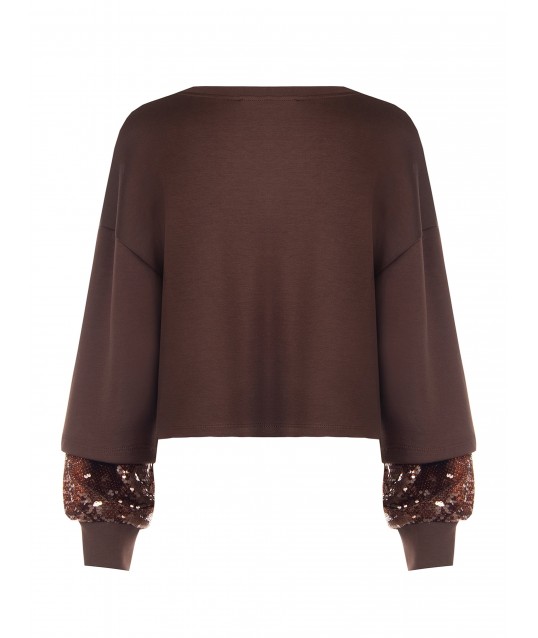 Neoprene Sweatshirt with Sequinned Sleeves by Rinascimento