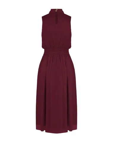 Laminated Satin Midi Dress with Bow and Elasticated Waist Rinascimento