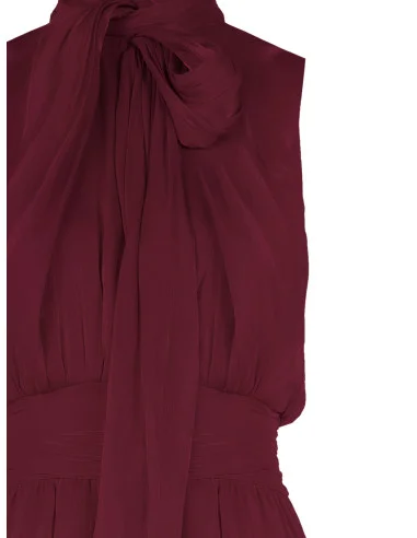 Laminated Satin Midi Dress with Bow and Elasticated Waist Rinascimento