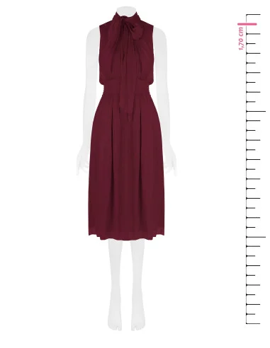 Laminated Satin Midi Dress with Bow and Elasticated Waist Rinascimento