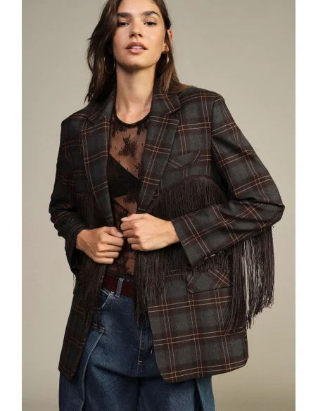 Blazer A Quadri Con Frange Decorative Dixie