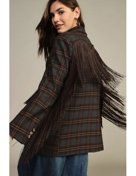 Blazer A Quadri Con Frange Decorative Dixie