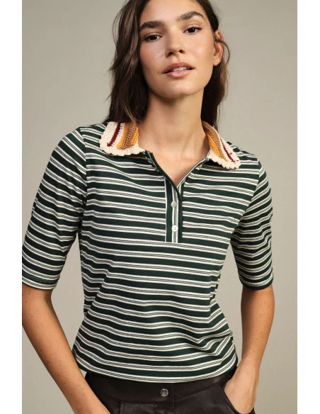 T-shirt à rayures avec col tricoté Dixie