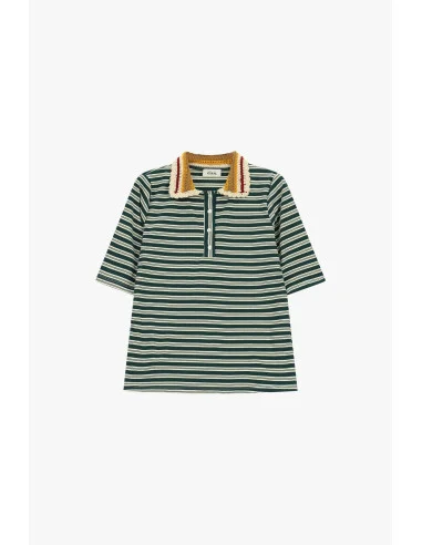 T-Shirt A Righe Con Colletto Lavorato A Maglia Dixie