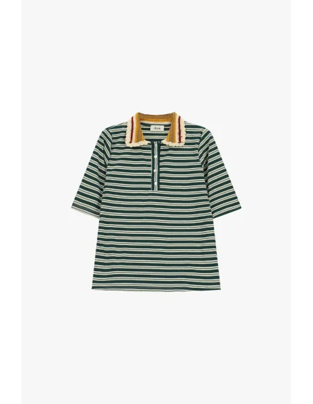 Dixie Striped T-Shirt with Knitted Collar