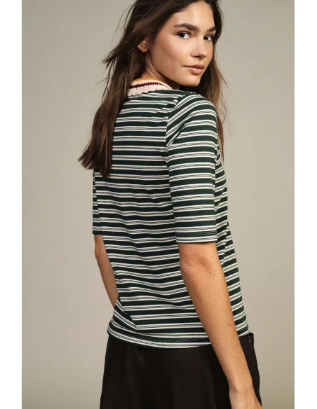 Dixie Striped T-Shirt with Knitted Collar