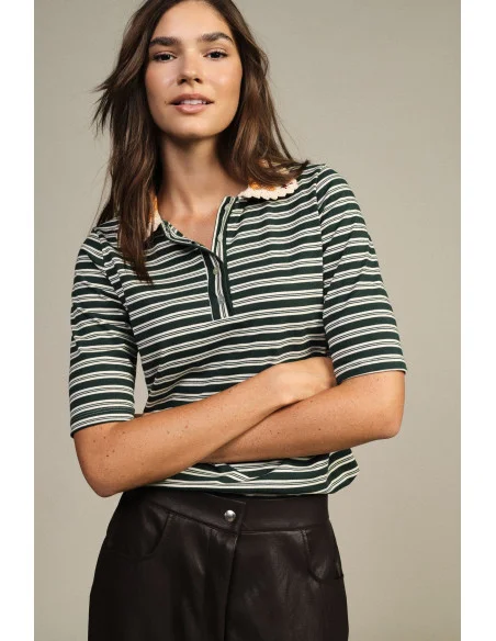 Dixie Striped T-Shirt with Knitted Collar