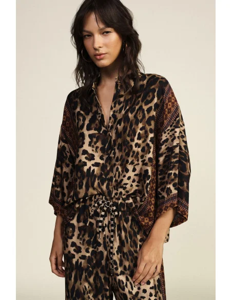 Camicia Ampia Fantasia Animalier Maniche Tre Quarti Dixie