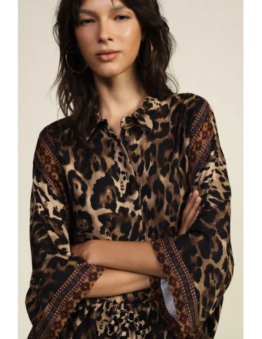 Camicia Ampia Fantasia Animalier Maniche Tre Quarti Dixie