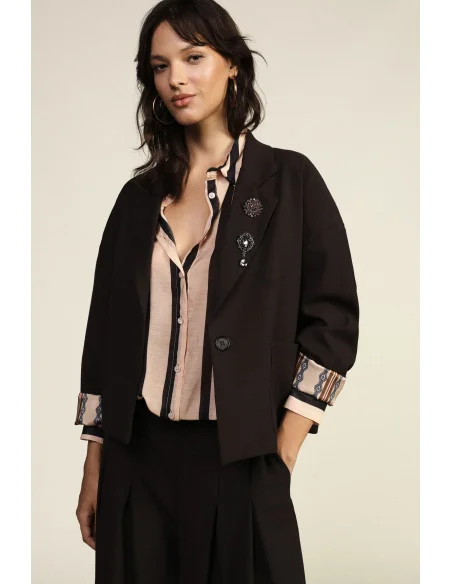 Short Blazer with Decorative Buttons and Front Pockets Dixie