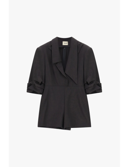 Dixie Short-Sleeved Jumpsuit with Lapels and Gathered Sleeves - Ves...