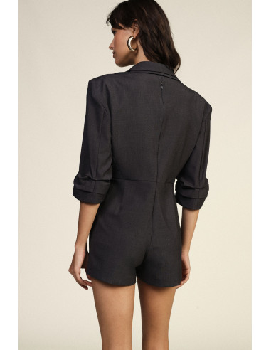 Dixie Short-Sleeved Jumpsuit with Lapels and Gathered Sleeves - Ves...