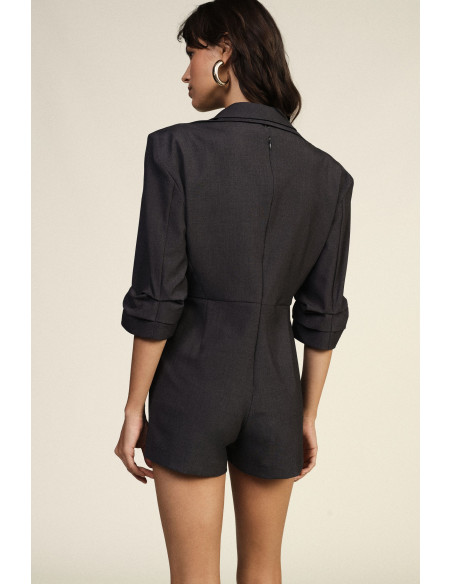 Dixie Short-Sleeved Jumpsuit with Lapels and Gathered Sleeves - Ves...