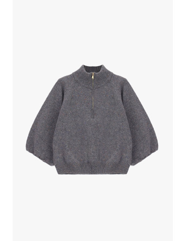 Dixie Zip-Up Sweater with Puffed Sleeves - Vestiti Firmati Life Smiles