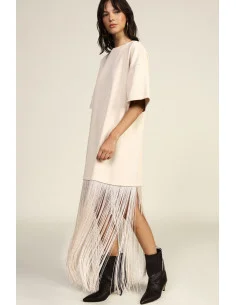 Long T-Shirt Dress with Decorative Fringes Dixie