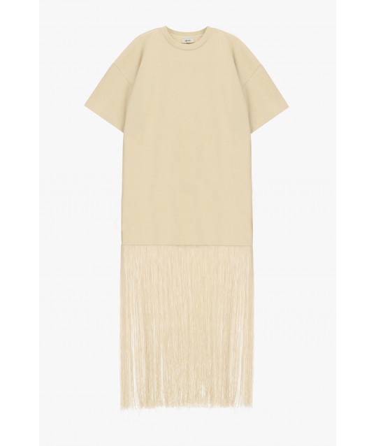 Abito Lungo T-Shirt Con Frange Decorative Dixie