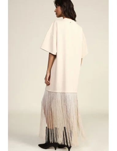 Long T-Shirt Dress with Decorative Fringes Dixie