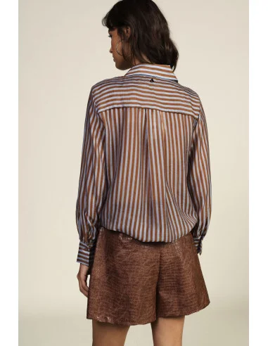 Striped Blouse with Front Knot and Wide Sleeves Dixie