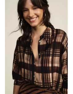 Plaid Blouse with Front Knot and Relaxed Fit Dixie