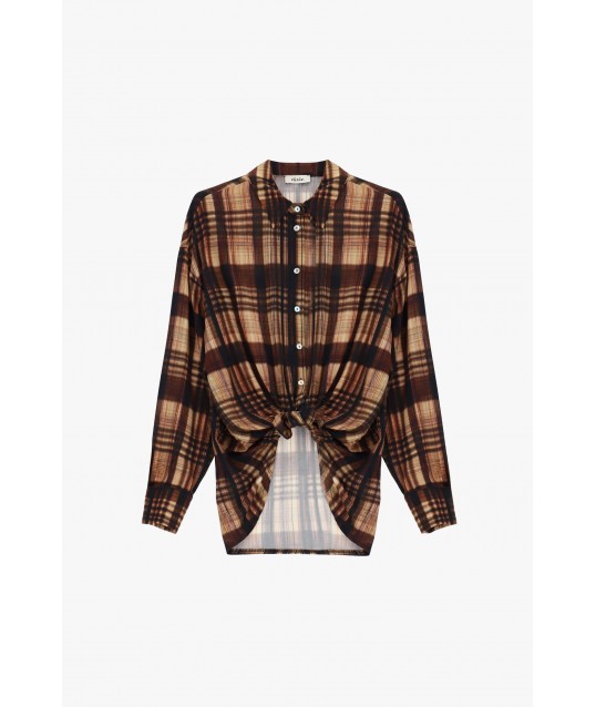 Dixie Checked Shirt With Front Knot And Loose Fit